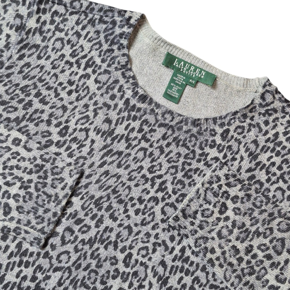 Lauren Ralph Lauren Women's Petite Small Leopard Print Silk Cashmere Sweater